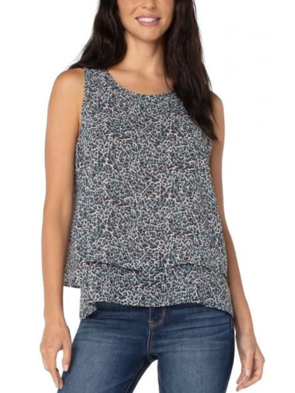 Liverpool Layered Sleeveless Cheetah Lightweight Blouse